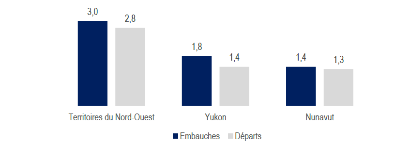 Figure 8&nbsp;: Moyenne annuelle des embauches et des départs au sein du Programme des CTC, par région et EF