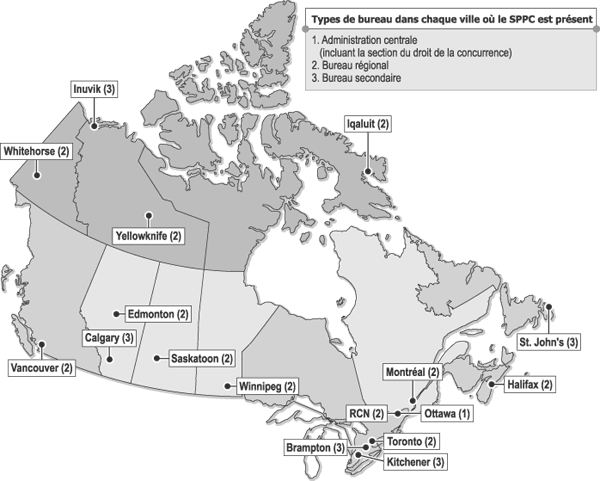 Carte des bureaux du SPPC